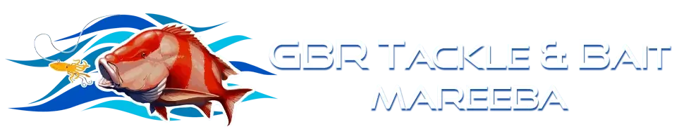 GBR Tackle & Bait Mareeba logo, featuring a vibrant coral trout swimming against a blue ocean background